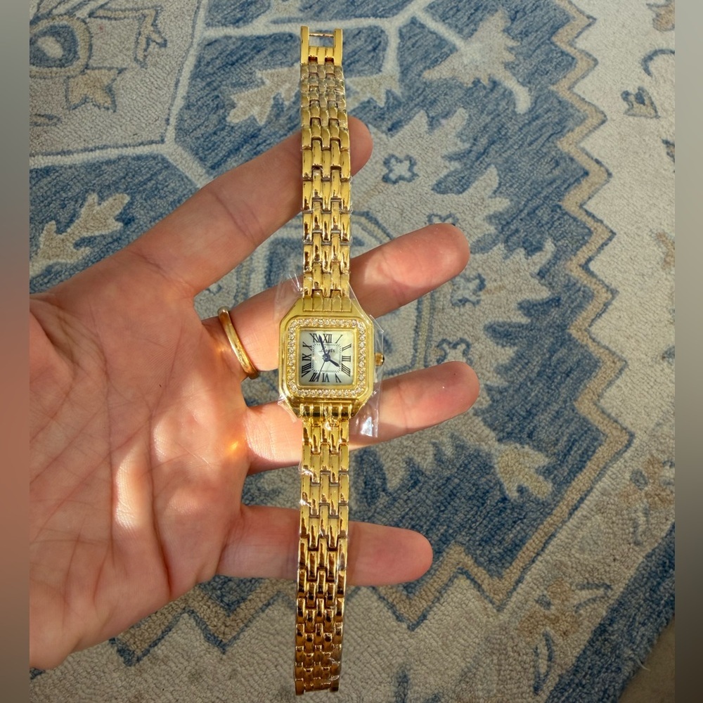 Panthere Classic Rectangle Gold Crystal Watch - Picture 6 of 7